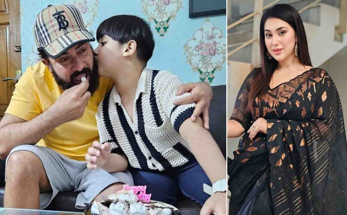 ছেলে জয়কে জন্মদিনের কেক খাওয়ালেন শাকিব 